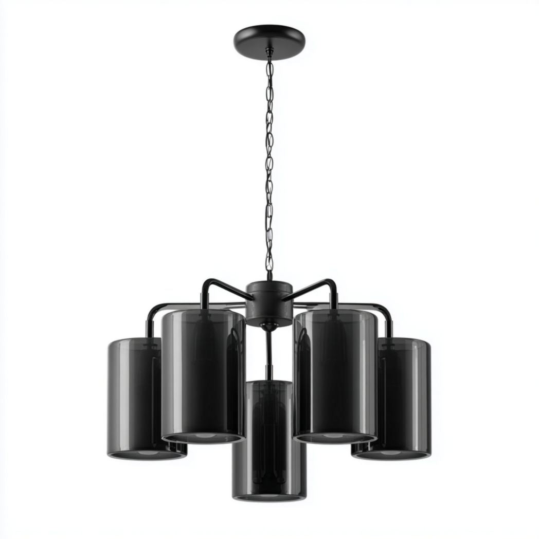 Suspension en métal doré avec abat-jours en verre transparent six lumières 40 x 40 x 60cm