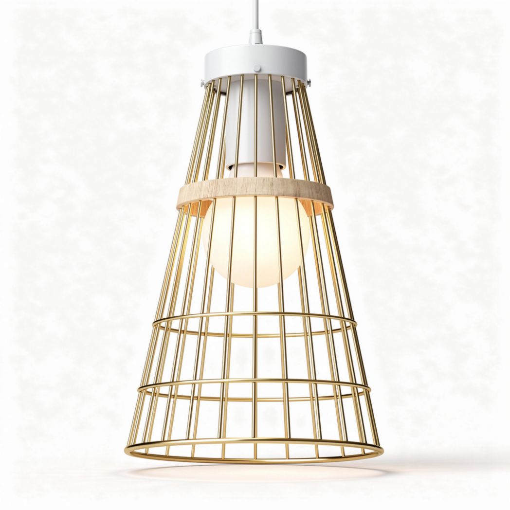 Suspension en métal doré avec abat-jour en cage pour ampoule 20 x 20 x 30cm