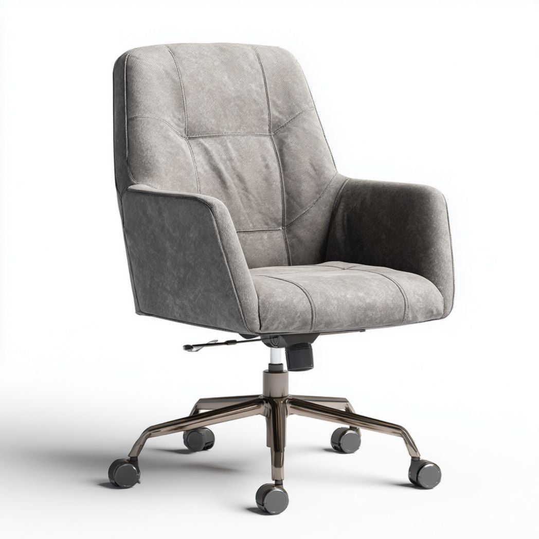 Chaise de bureau ergonomique en tissu gris avec accoudoirs marron dimensions 60 x 65 x 110cm