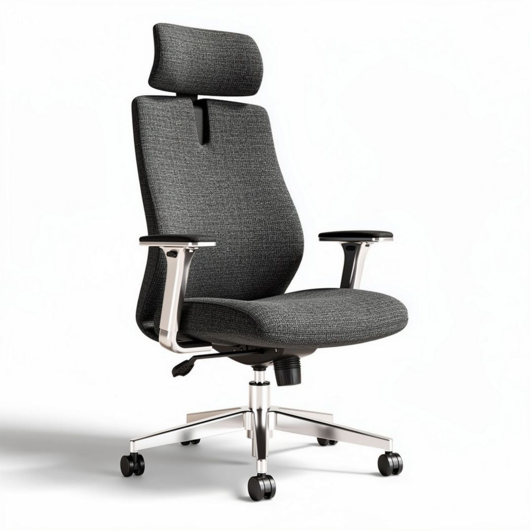 Chaise de bureau ergonomique en tissu gris avec appui-tête et accoudoirs réglables 63 x 66 x 118cm