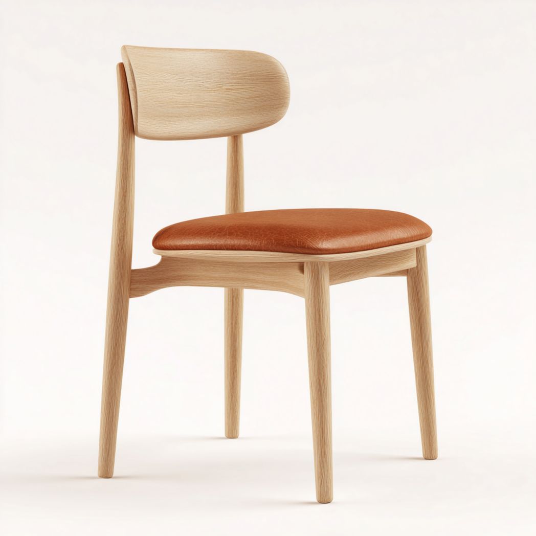 Chaise en bois brun avec assise en cuir beige dimensions 80 x 50 x 90cm