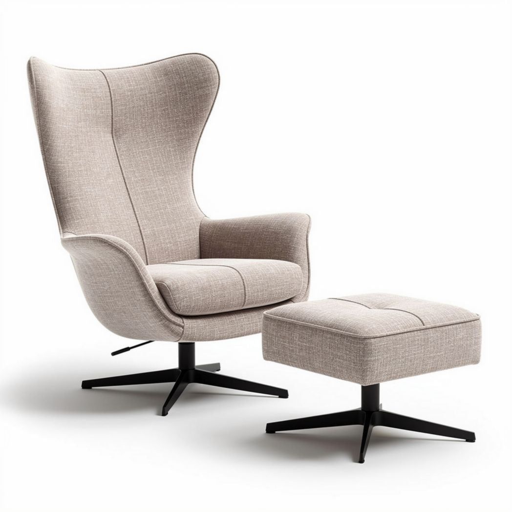 Fauteuil en tissu beige avec repose-pieds dimensions 80 x 80 x 110cm