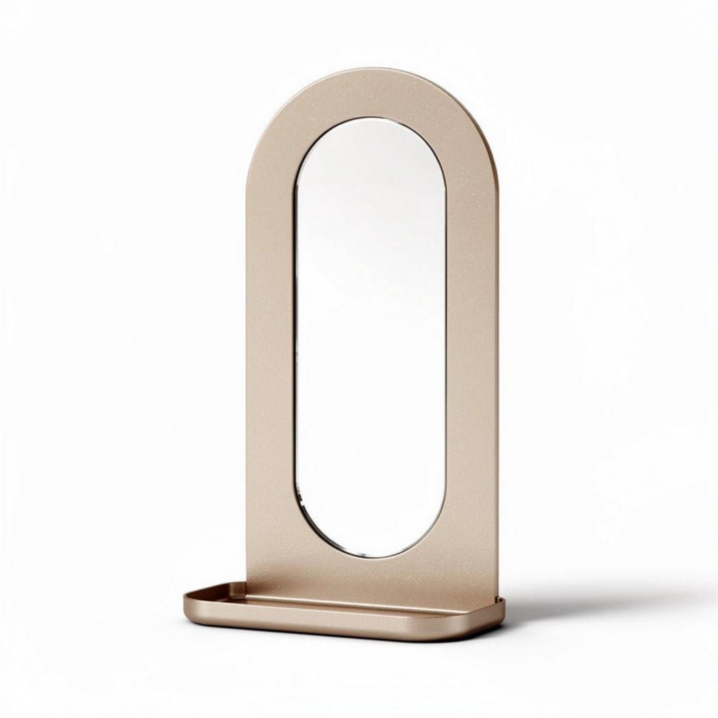 Miroir de table en métal doré avec étagère de rangement 20 x 10 x 30cm