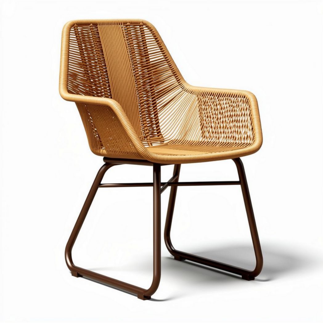 Chaise en rotin tressé avec pieds en métal noir 70 x 70 x 80cm
