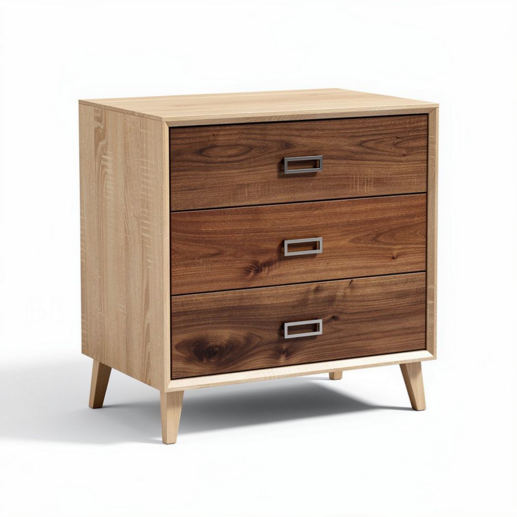 Commode en bois avec trois tiroirs et pieds en métal 80 x 45 x 70cm