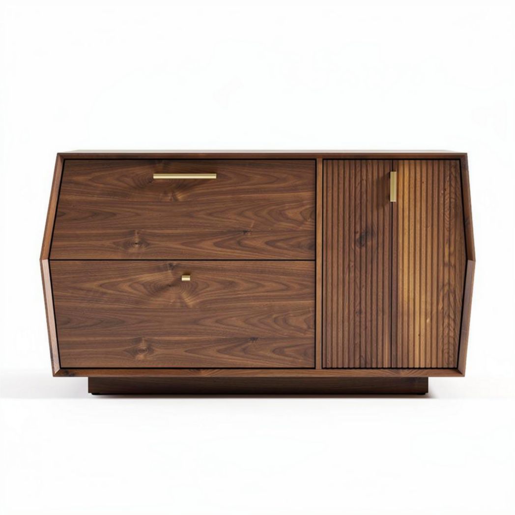Buffet en bois noyer 120 x 45 x 80cm avec tiroirs et portes coulissantes