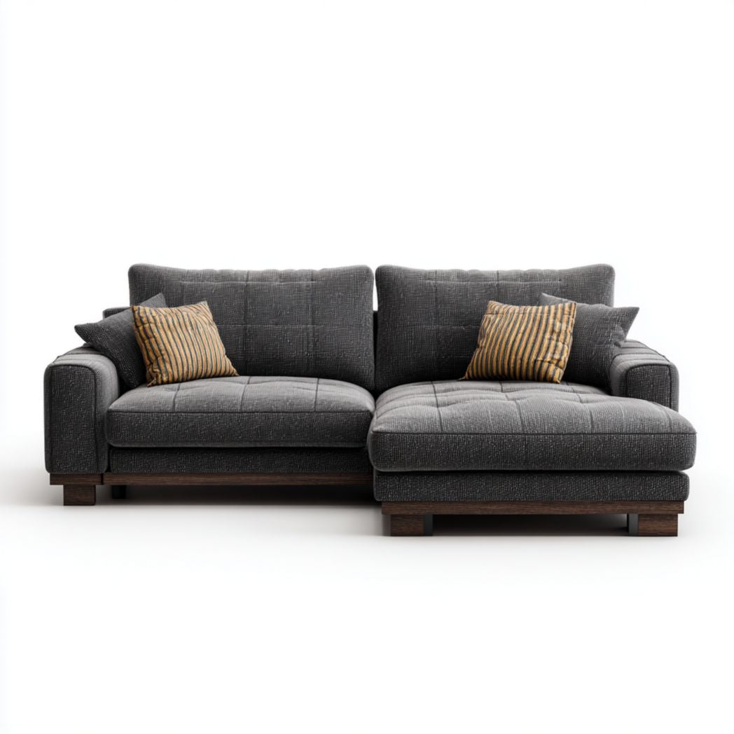 Canapé en tissu beige avec coussins décoratifs dimensions 200 x 90 x 85cm